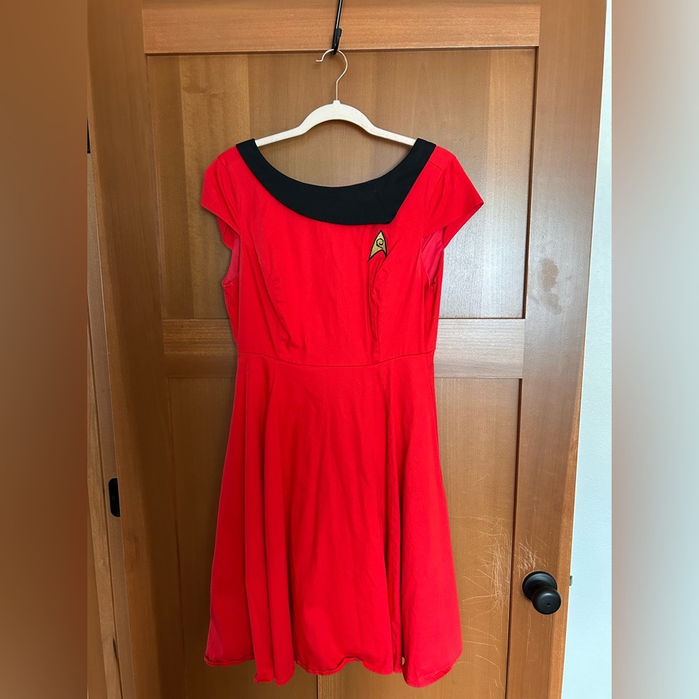 Her Universe Red and Black Pleated Fit and Flare Mini Dress